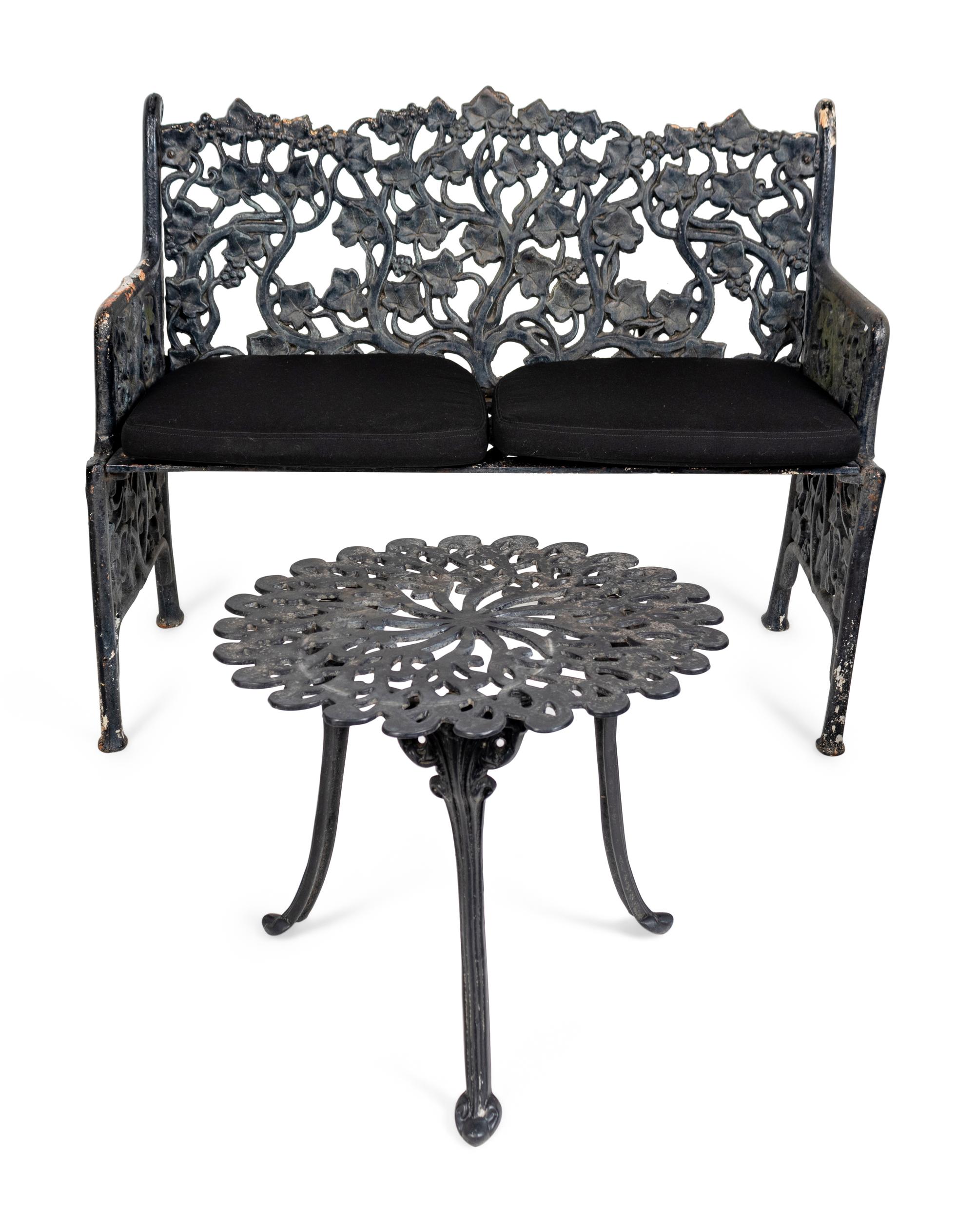 A Suite of Black Painted Metal Garden Furniture