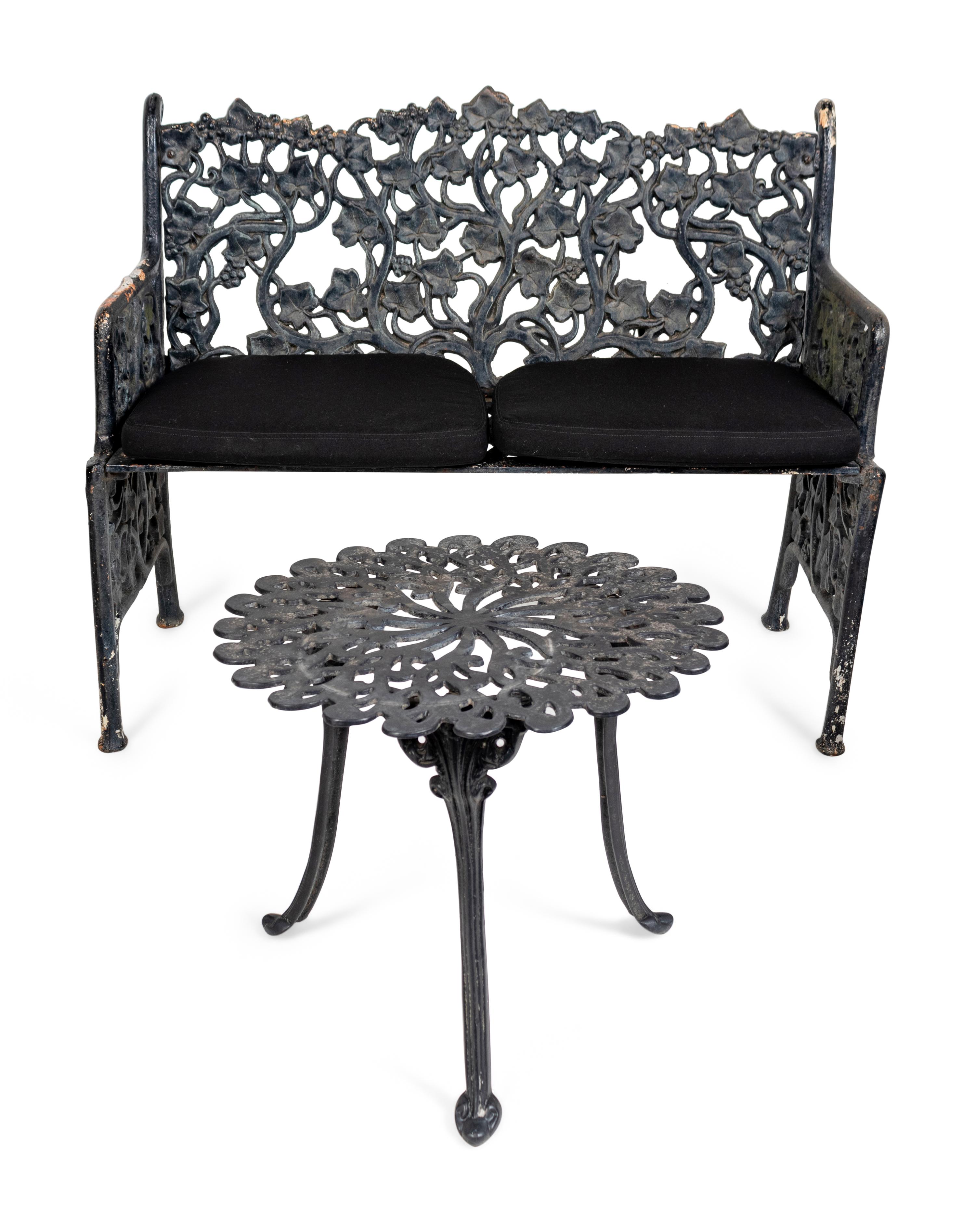 A Suite of Black Painted Metal Garden Furniture