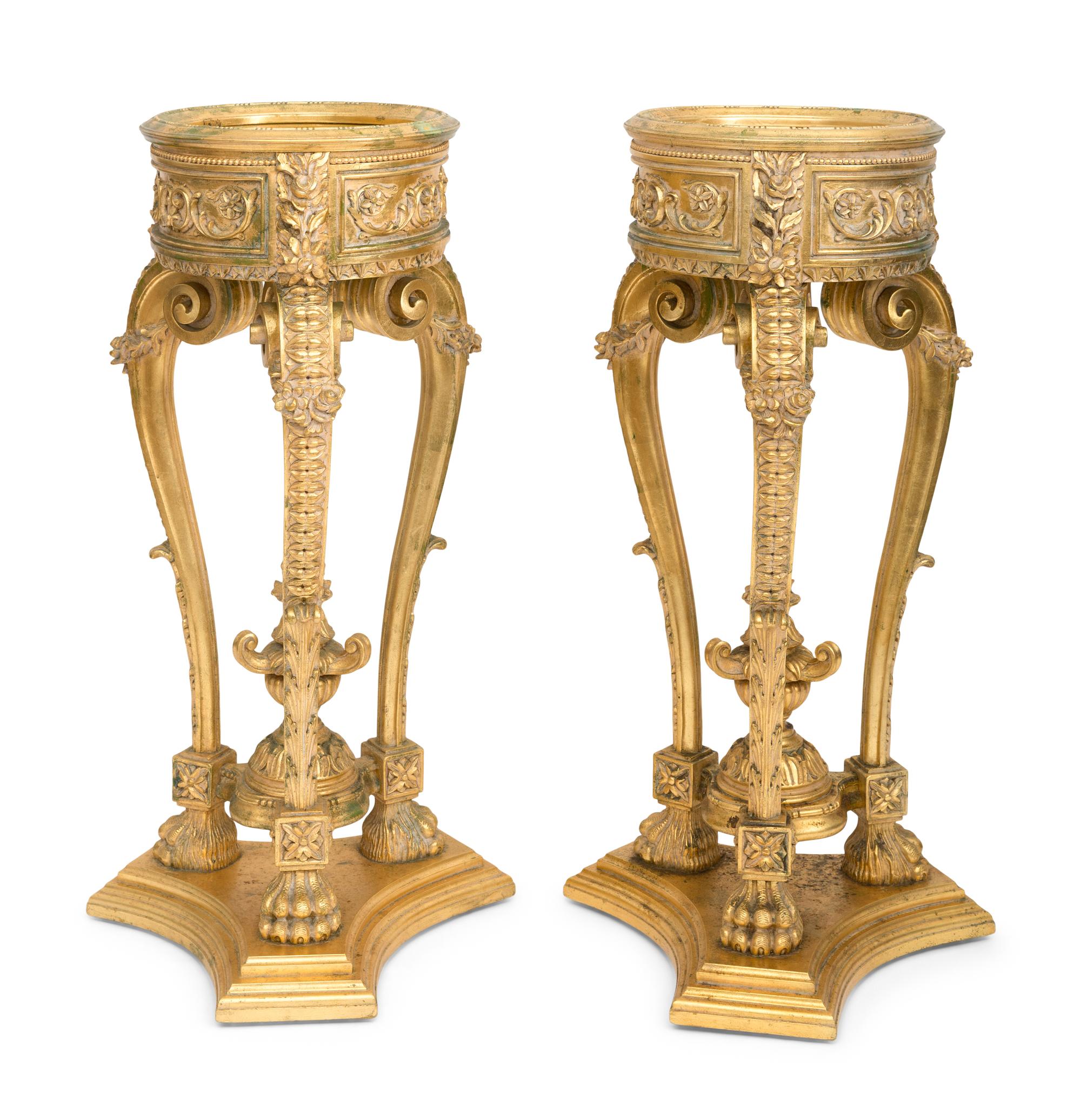 A Pair of Large Louis XV Style Giltwood Jardinière Stands