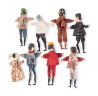 Eight Painted Wooden Hand Puppets