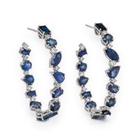 RIU, Sapphire, Diamond, and White Gold Inside Out Oval Hoop Earrings