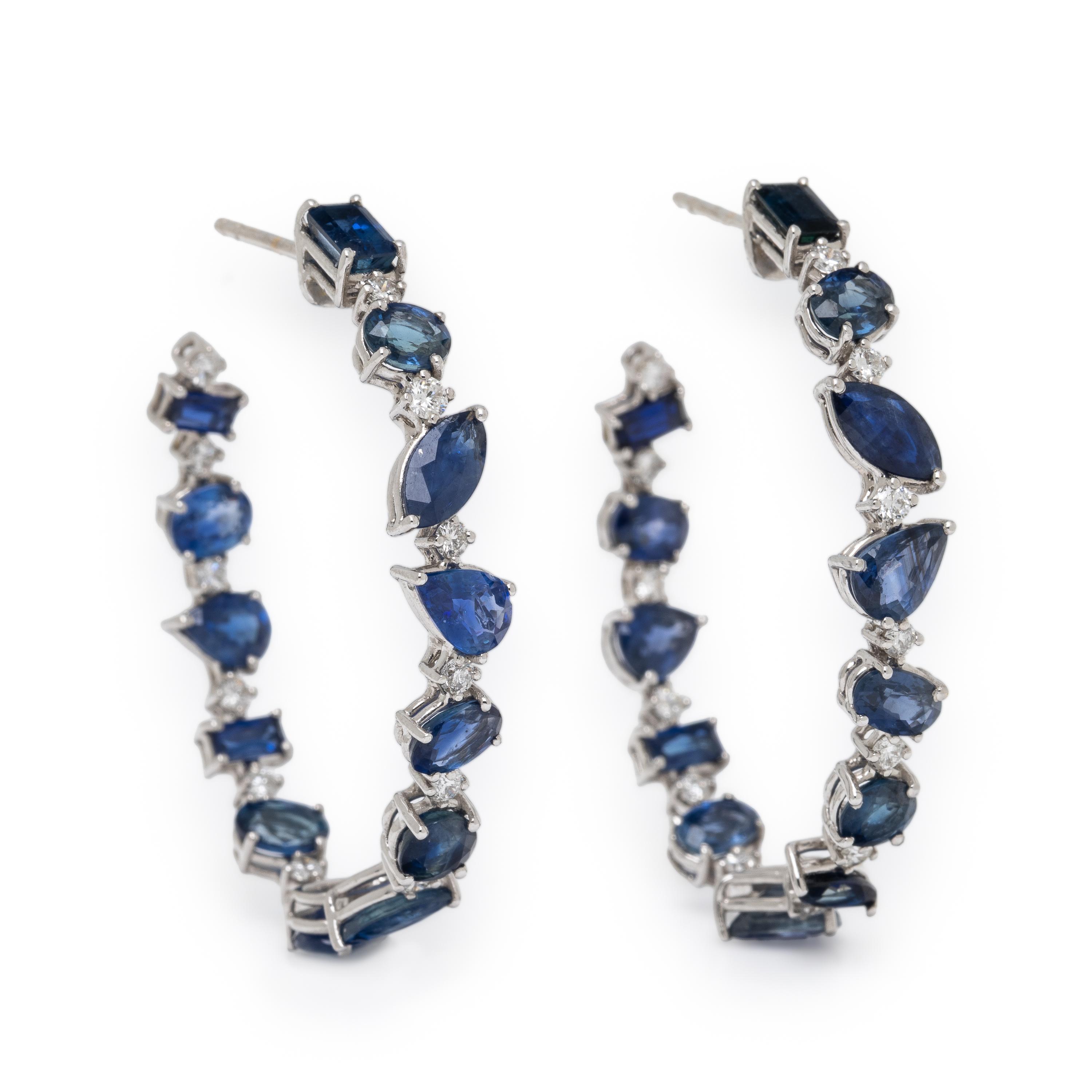 RIU, Sapphire, Diamond, and White Gold Inside Out Oval Hoop Earrings