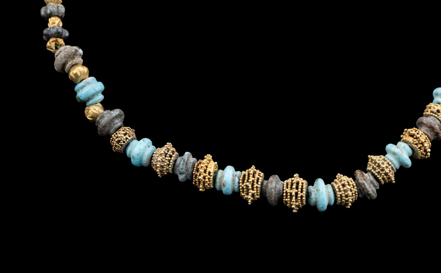 An Western Asiatic Stone Beaded Necklace with Ancient Gold Spacers