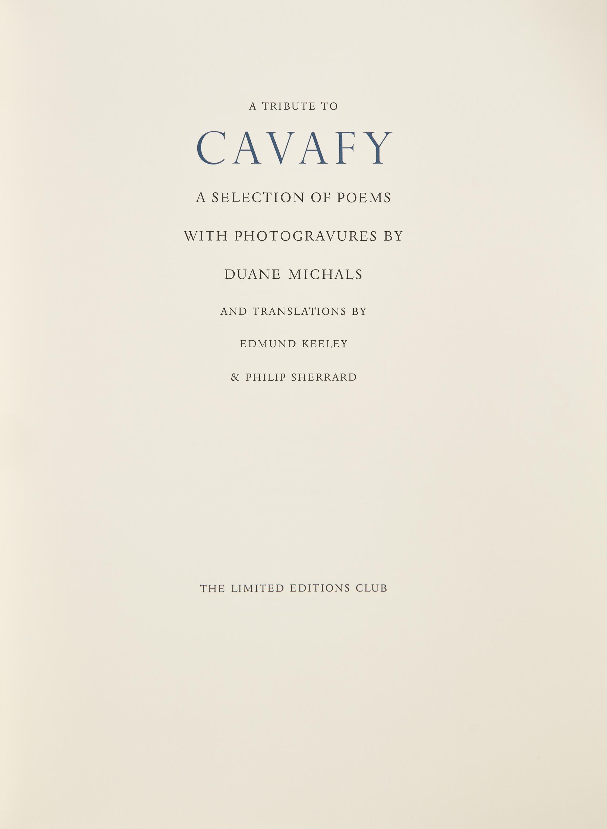 [LIMITED EDITIONS CLUB]. CAVAFY, Constantine (1863-1933). A Tribute to Cavafy. Translated by Edmund Keely and Philip Sherrard. [New York:] The Limited Editions Club, [2003].