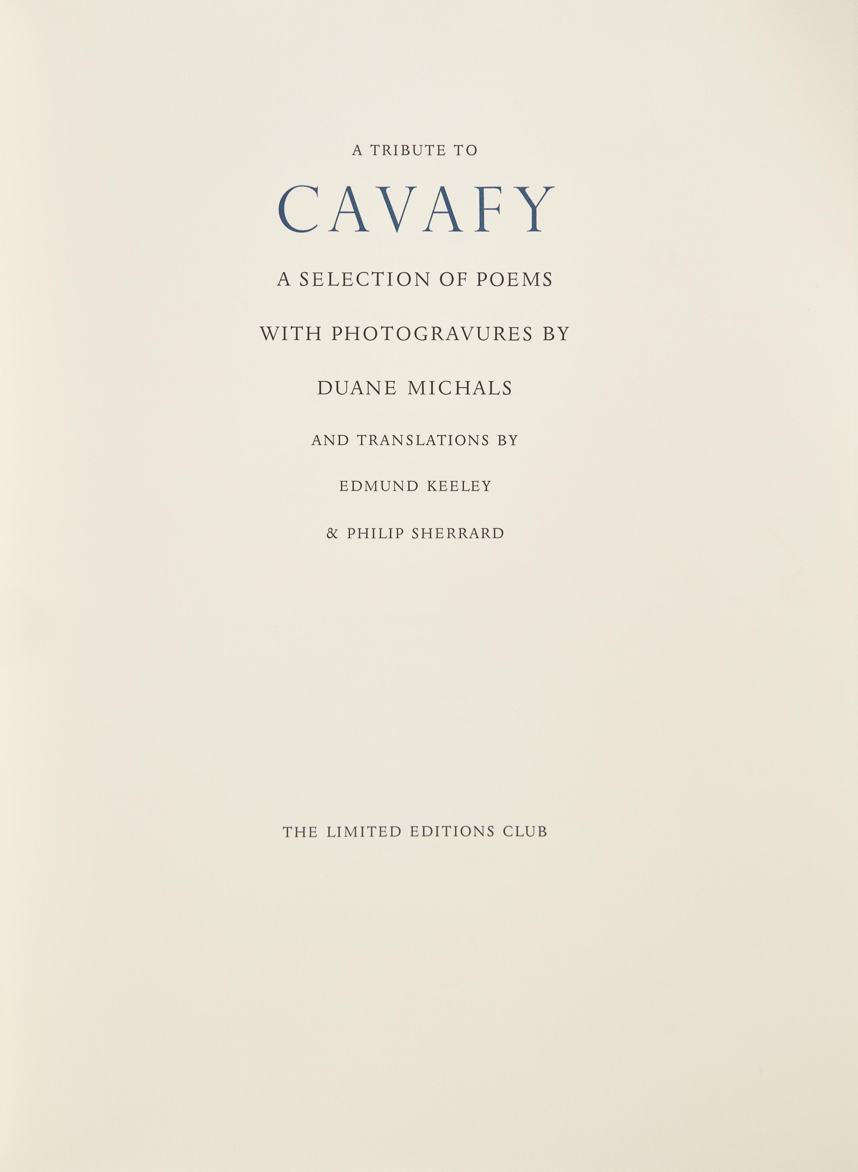 [LIMITED EDITIONS CLUB]. CAVAFY, Constantine (1863-1933). A Tribute to Cavafy. Translated by Edmund Keely and Philip Sherrard. [New York:] The Limited Editions Club, [2003].