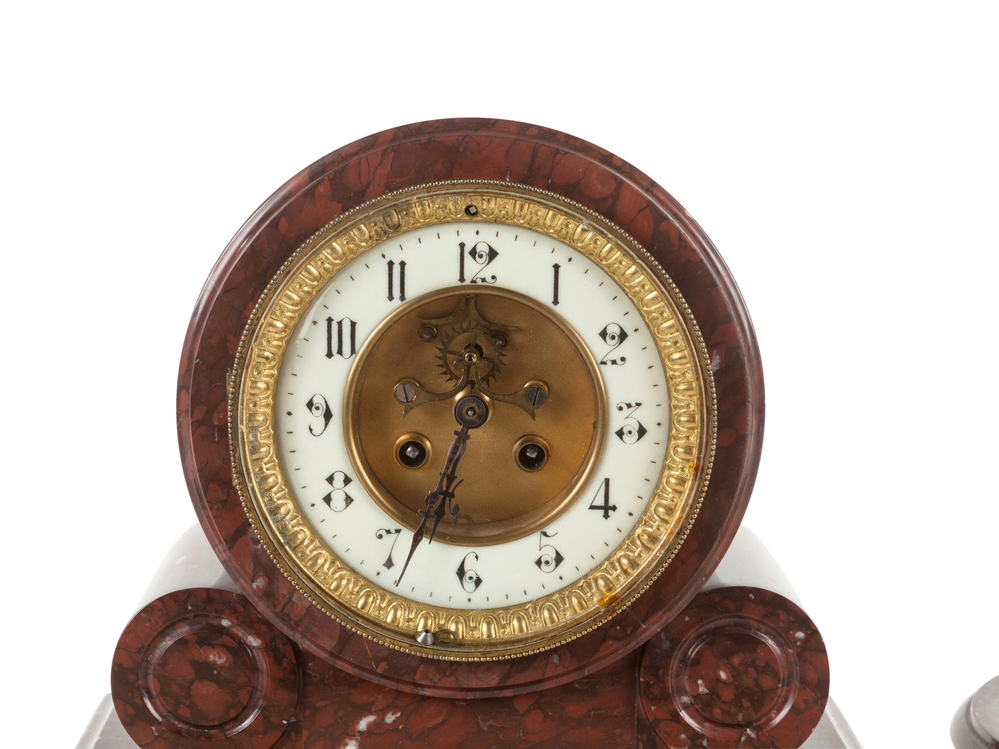 A Large French Marble Clock Garniture