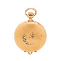 WALTHAM, 14K YELLOW GOLD AND DIAMOND OPEN FACE POCKET WATCH