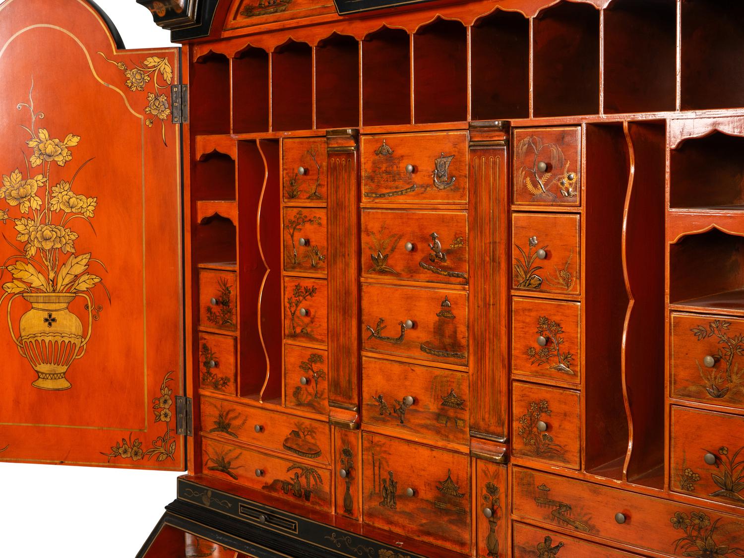 A George II Style Black and Gilt-Japanned Bureau Cabinet