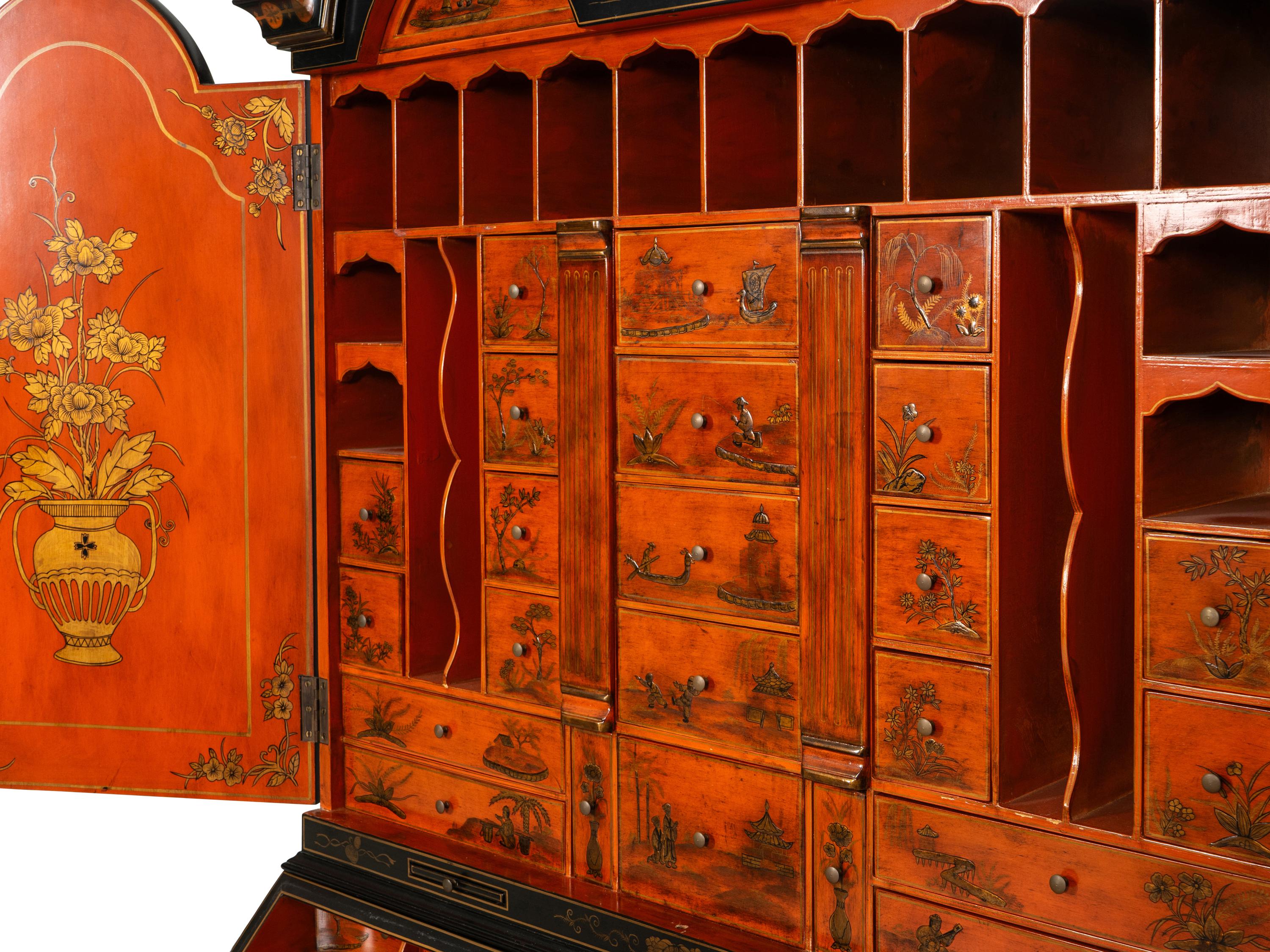 A George II Style Black and Gilt-Japanned Bureau Cabinet
