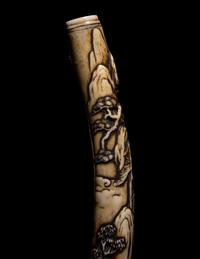 Two Japanese Carved Bone Brush Holders