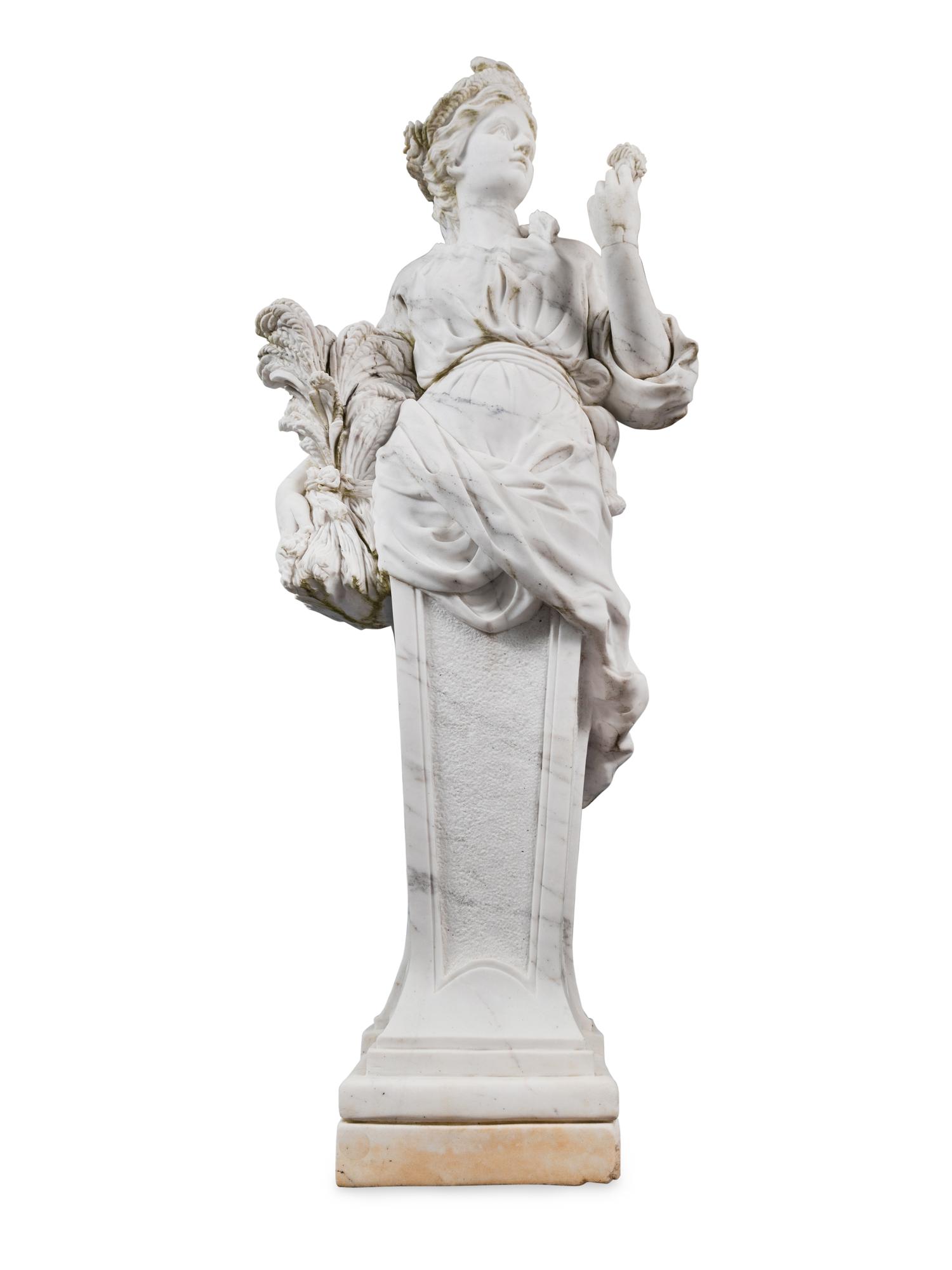 A Set of Four Monumental Carved Marble Garden Herms Allegorical of the Four Seasons