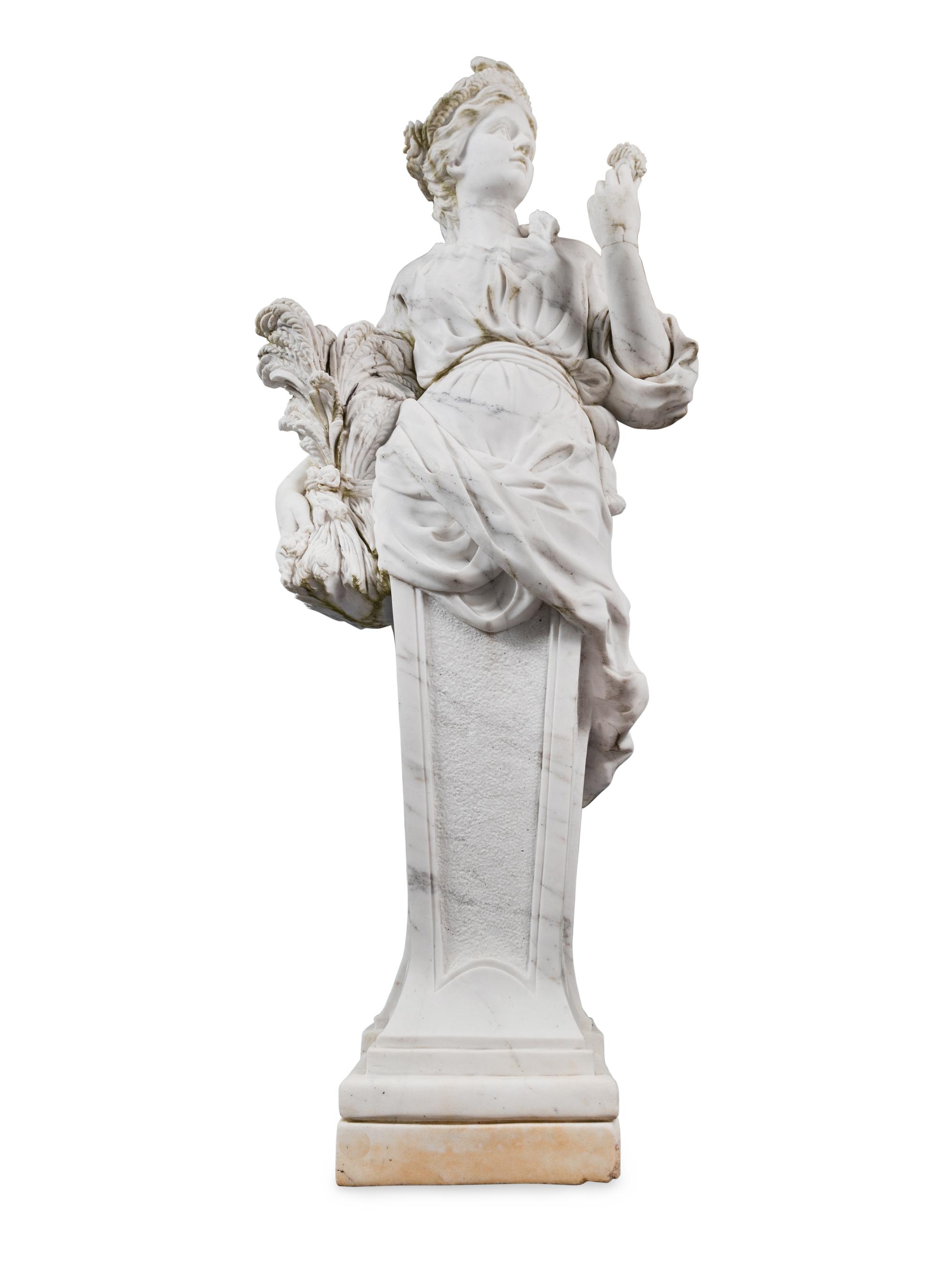 A Set of Four Monumental Carved Marble Garden Herms Allegorical of the Four Seasons