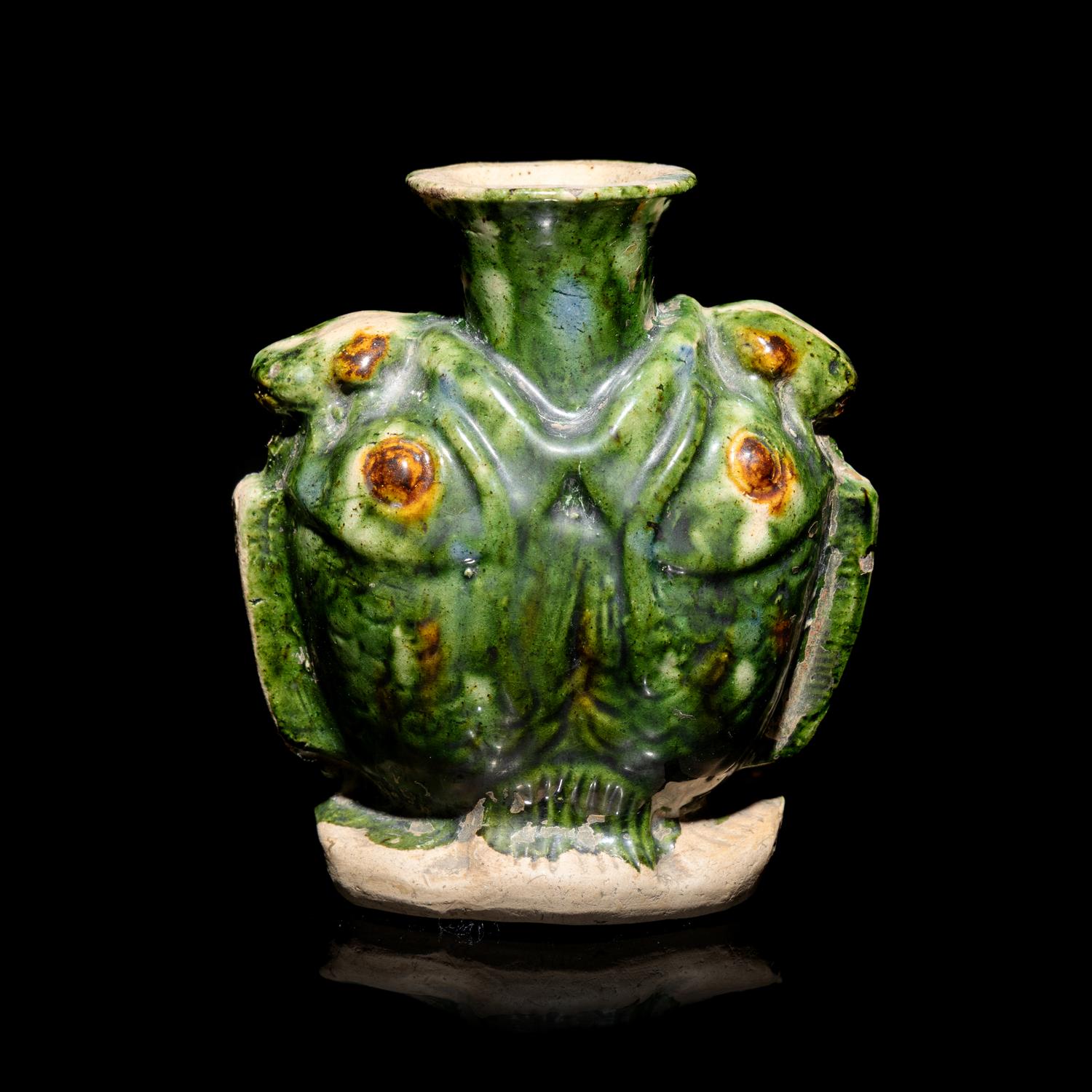 A Small Chinese Sancai Glazed 'Double Fish' Vase, Tang Dynasty 唐 三彩雙魚罐