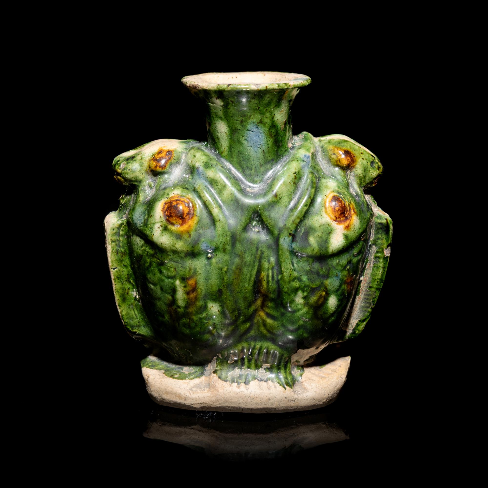 A Small Chinese Sancai Glazed 'Double Fish' Vase, Tang Dynasty 唐 三彩雙魚罐