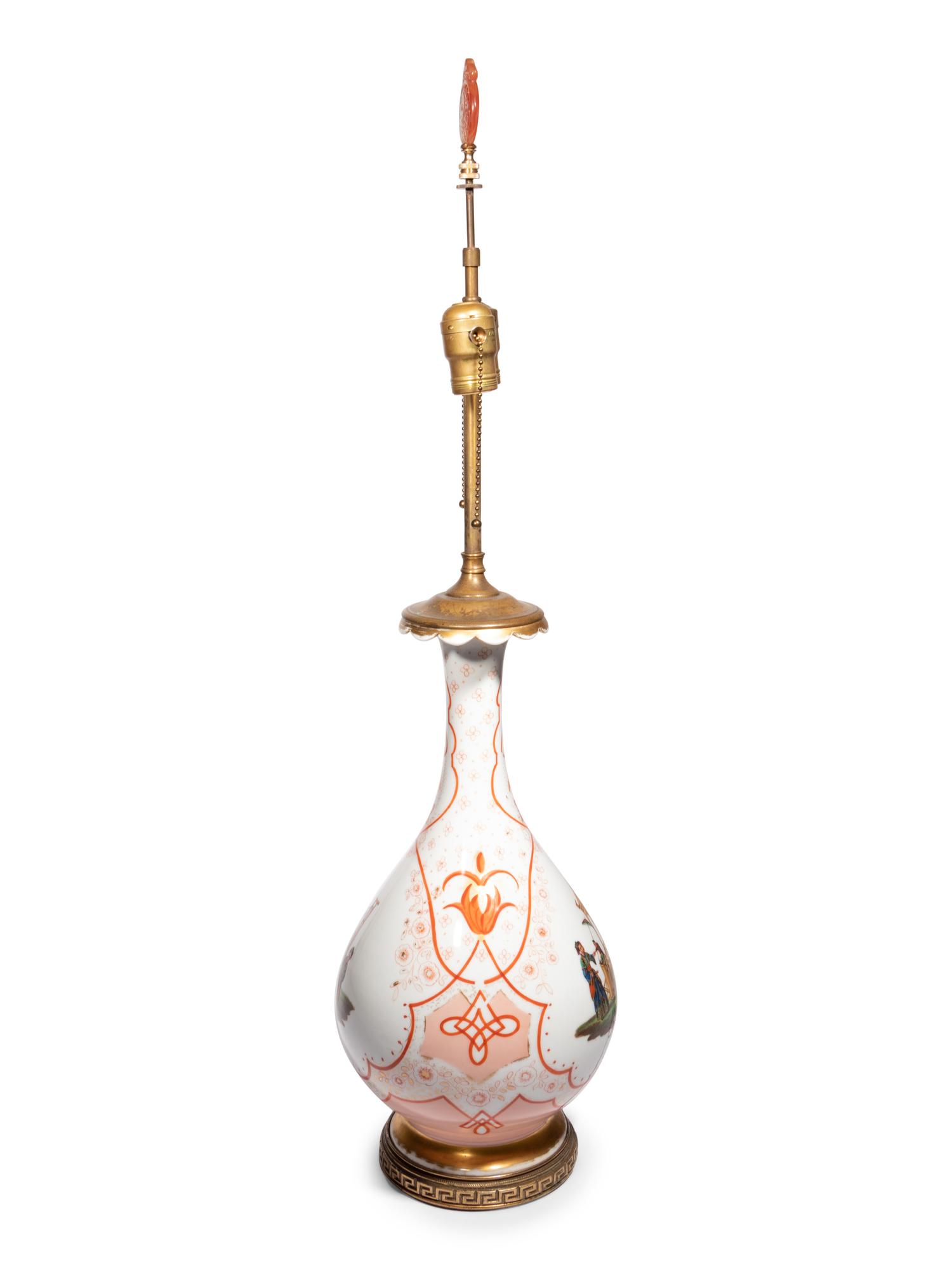 A French Painted Glass Vase Mounted as a Lamp