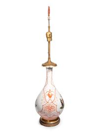 A French Painted Glass Vase Mounted as a Lamp