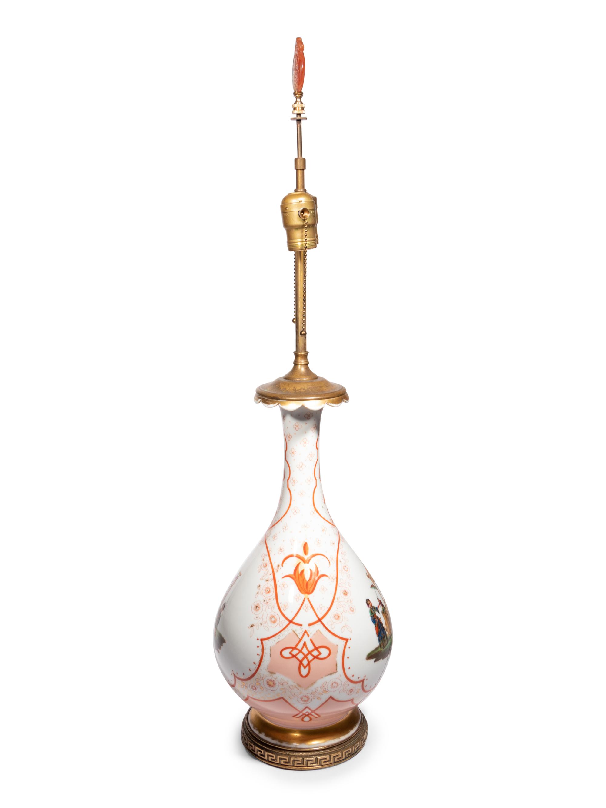 A French Painted Glass Vase Mounted as a Lamp