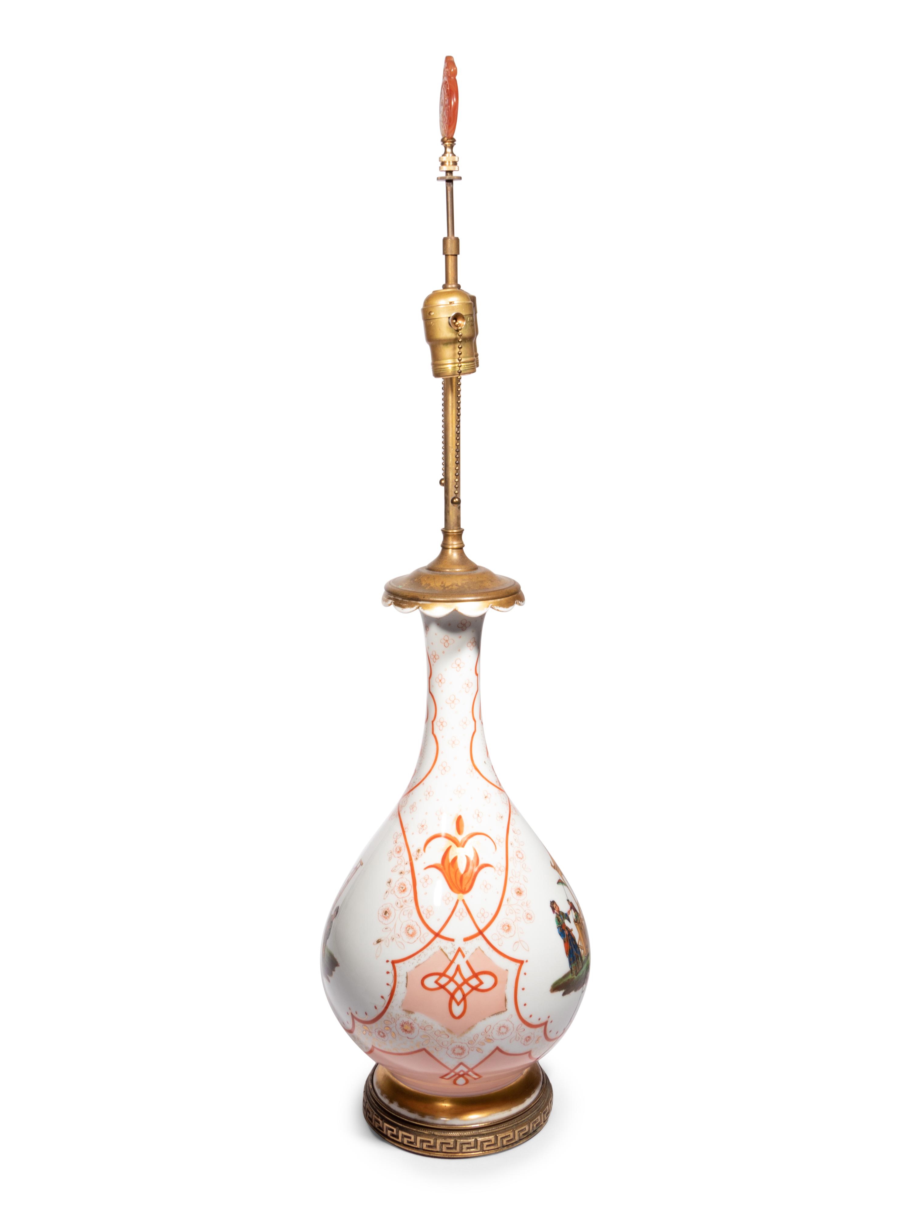 A French Painted Glass Vase Mounted as a Lamp