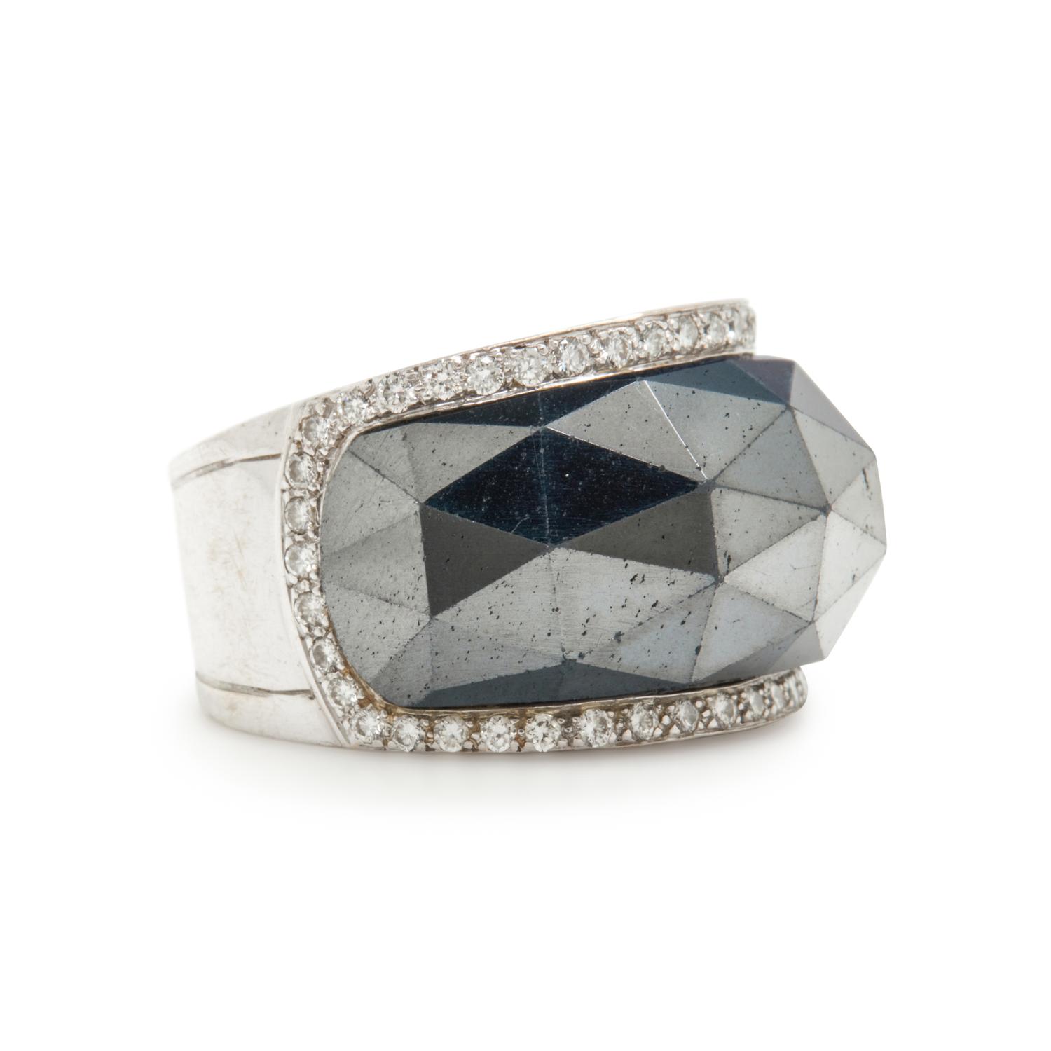 STEPHEN WEBSTER, WHITE GOLD, HEMATITE, AND DIAMOND RING
