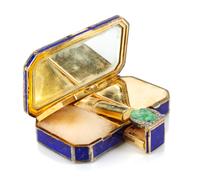 A French Art Deco Enameled Silver, Diamond and Hardstone Inset Compact