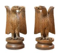 A Pair of American Carved Limewood Eagle Ornaments, Height 35 1/3 inches.