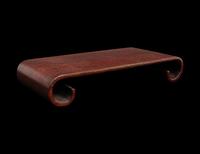 A Chinese Silver Wire Inlaid Scroll-Form Hardwood Stand