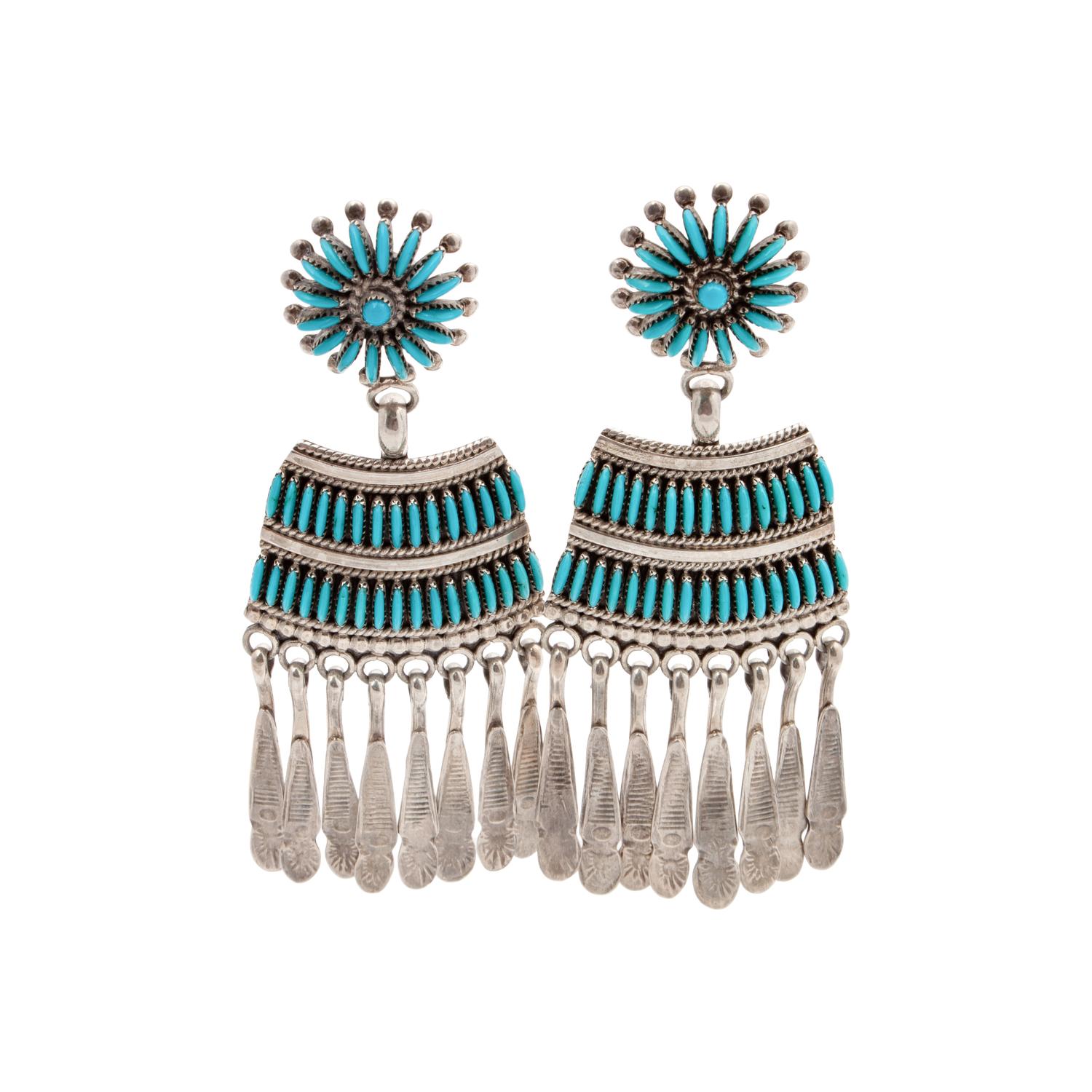 Silver Earrings, with Petit Point Turquoise Lot is located and will ship from Denver, Colorado.