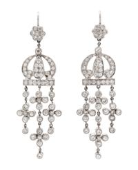 A Pair of 18 Karat Gold and Diamond Dangle Earrings, 7.50 dwts.