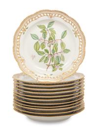 A Set of Twelve Royal Copenhagen Flora Danica Reticulated Porcelain Dinner Plates