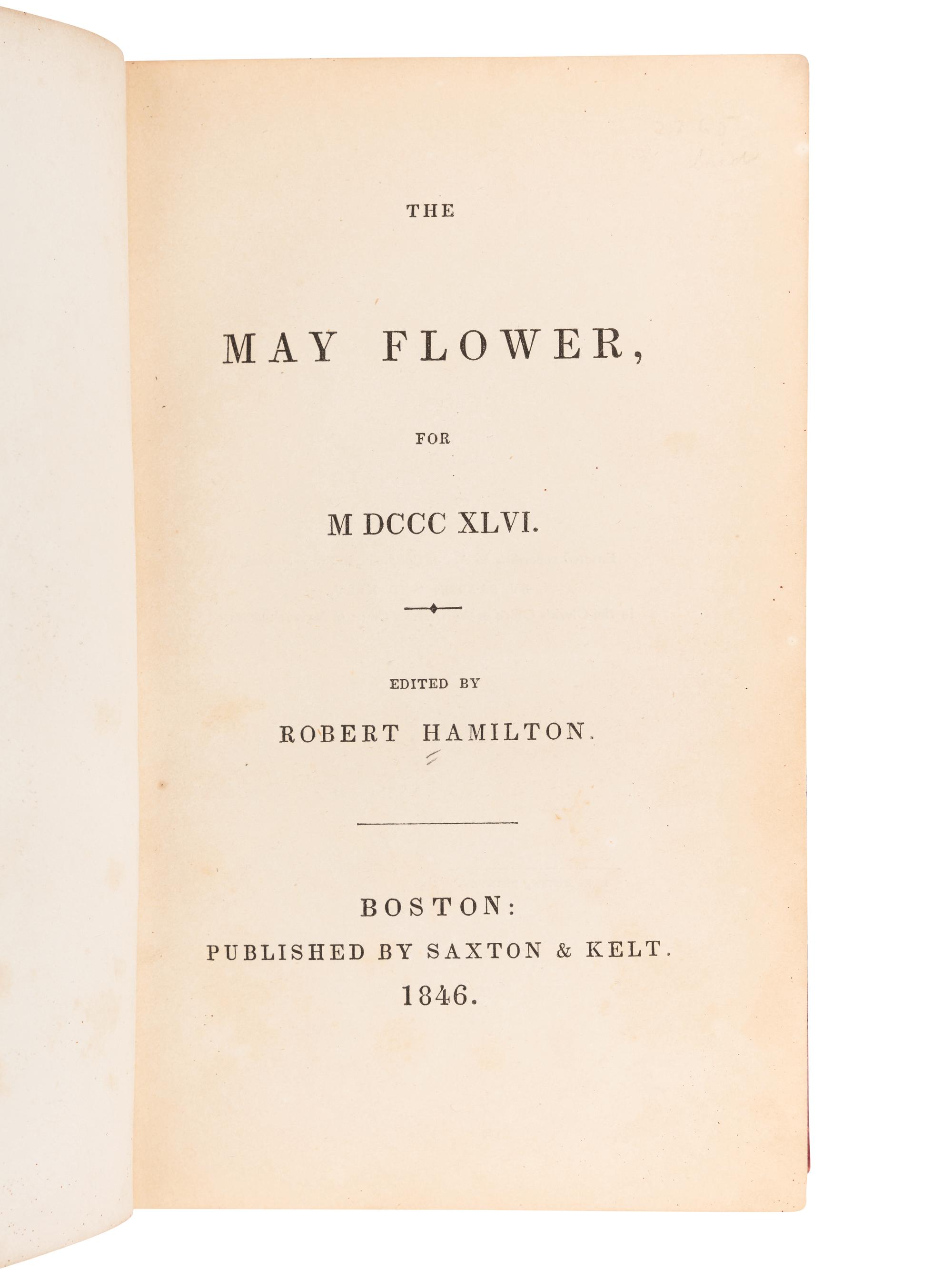 POE, Edgar Allan (1809-1849). "The Imp of the Perverse." In: The May-Flower . [Boston: Saxton & Kelt, 1846].