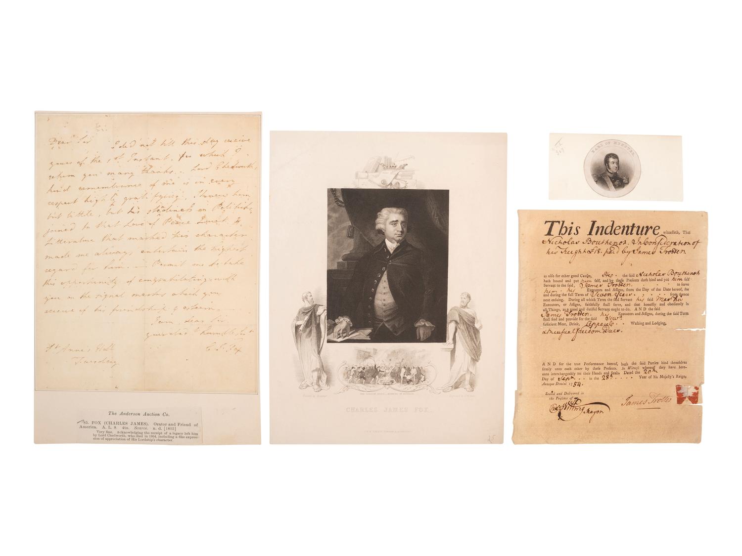 [COLONIAL]. WILLING, Charles (1710-1754) -- FOX, Charles James (1749-1806). Documents signed.