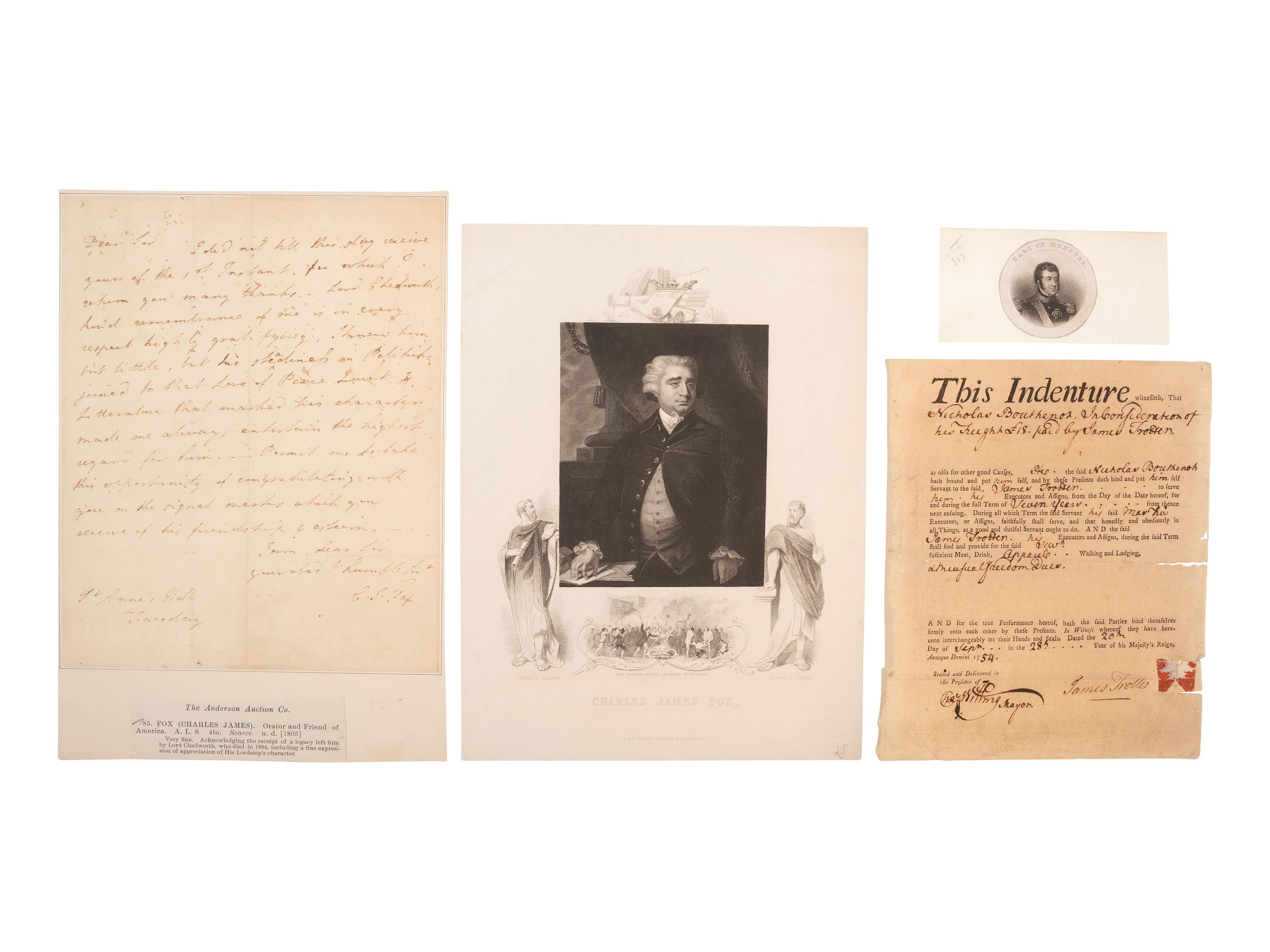 [COLONIAL]. WILLING, Charles (1710-1754) -- FOX, Charles James (1749-1806). Documents signed.