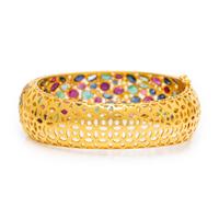 Yellow Gold, Multigem, and Diamond Bangle Bracelet