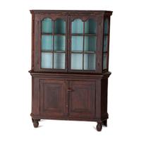 A Federal Red and Blue Painted Paneled Pine Cupboard
