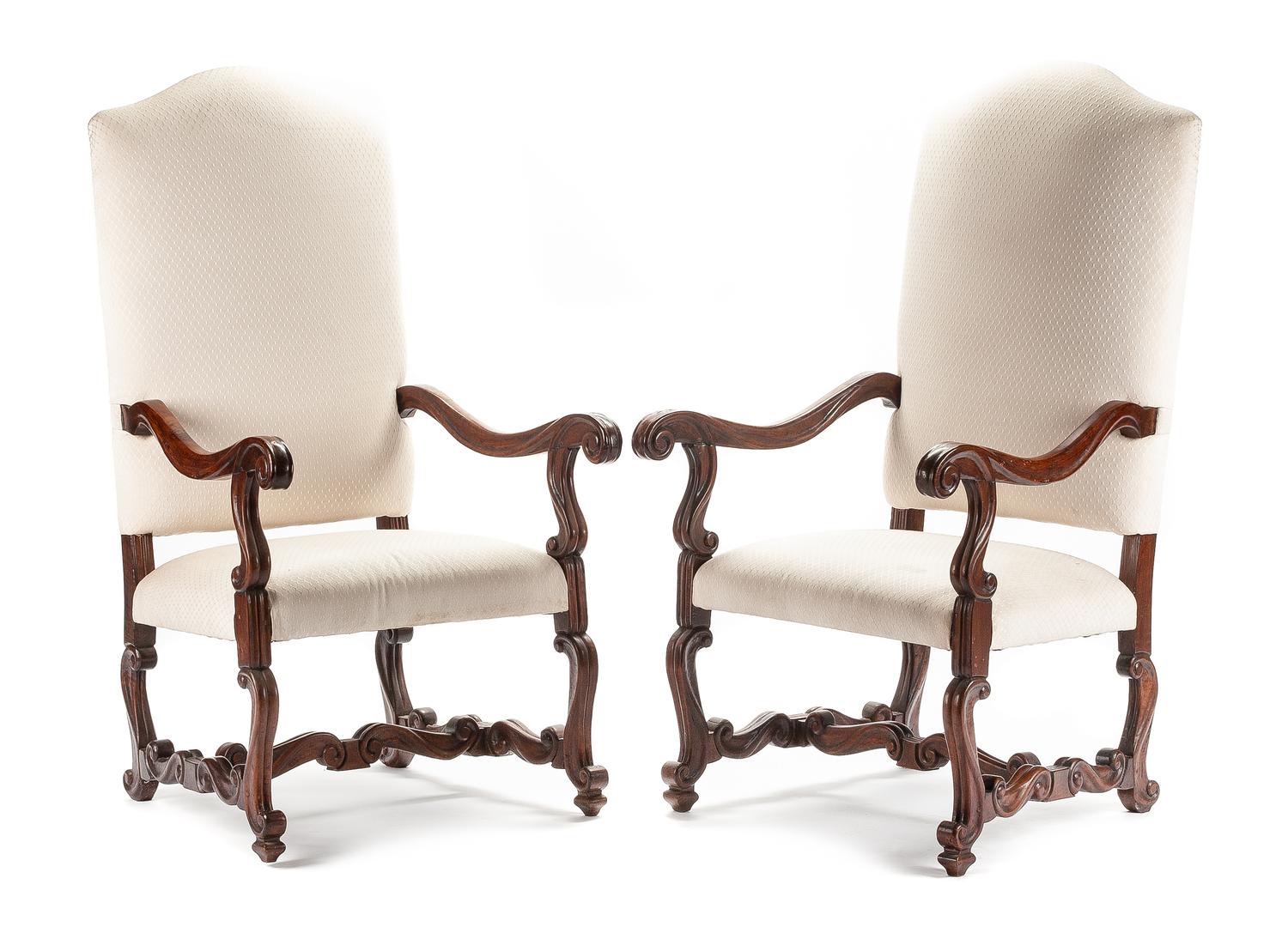 A Pair of Louis XIV Style Walnut Armchairs Height 48 inches. — 19TH CENTURY