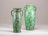 Two Coppertone Monumental Two-Handled Floor Vases
