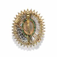 OPAL, DIAMOND AND EMERALD PENDANT BROOCH