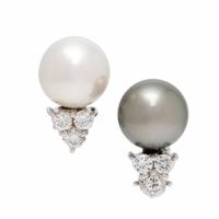 Cultured Pearl, Diamond, and White Gold Earrings