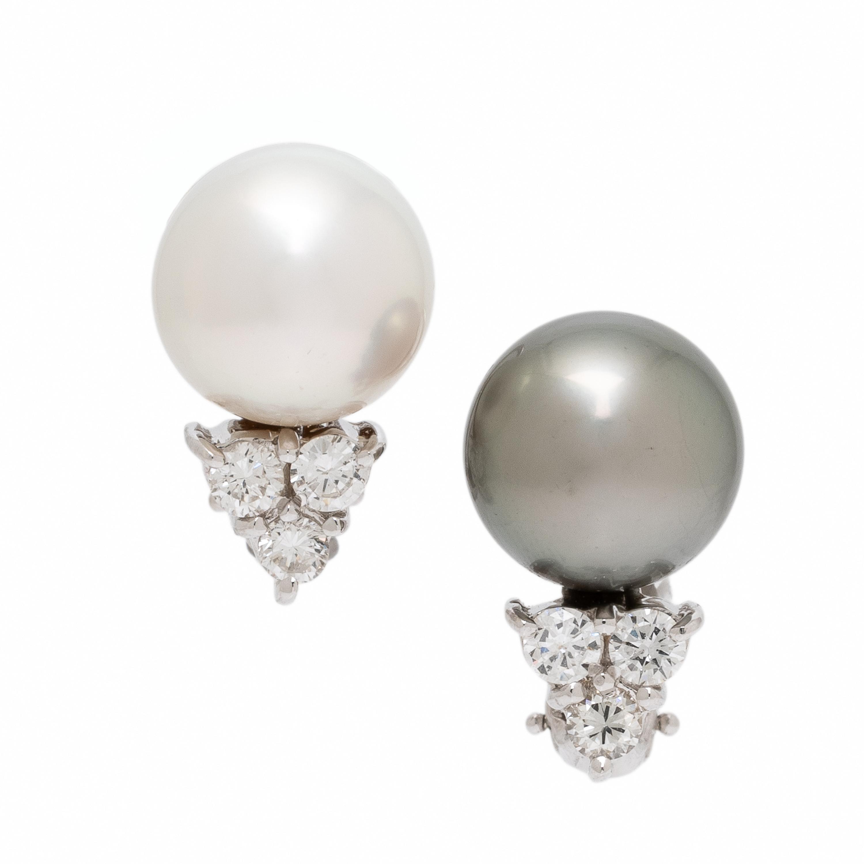 Cultured Pearl, Diamond, and White Gold Earrings