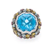 An 18 Karat White Gold and Multi Gem Cocktail Ring, 19.60 dwts.