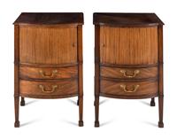 A Pair of George III Mahogany and Satinwood Bedside Cupboards