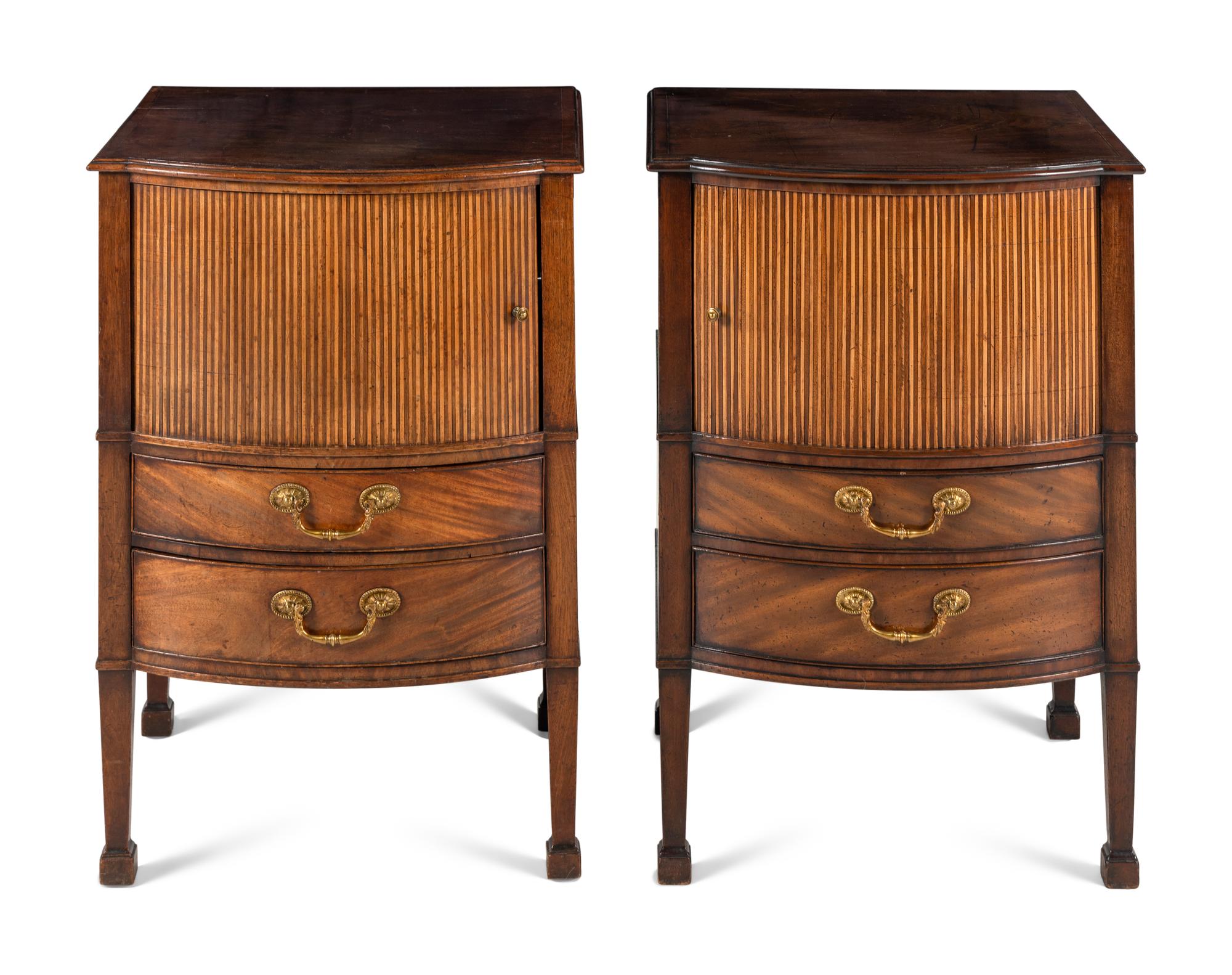 A Pair of George III Mahogany and Satinwood Bedside Cupboards