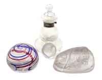 New England Glass Company, 19TH CENTURY, (1818-1878), a sandwich ink bottle and cover and sandwich pyramid paperweight