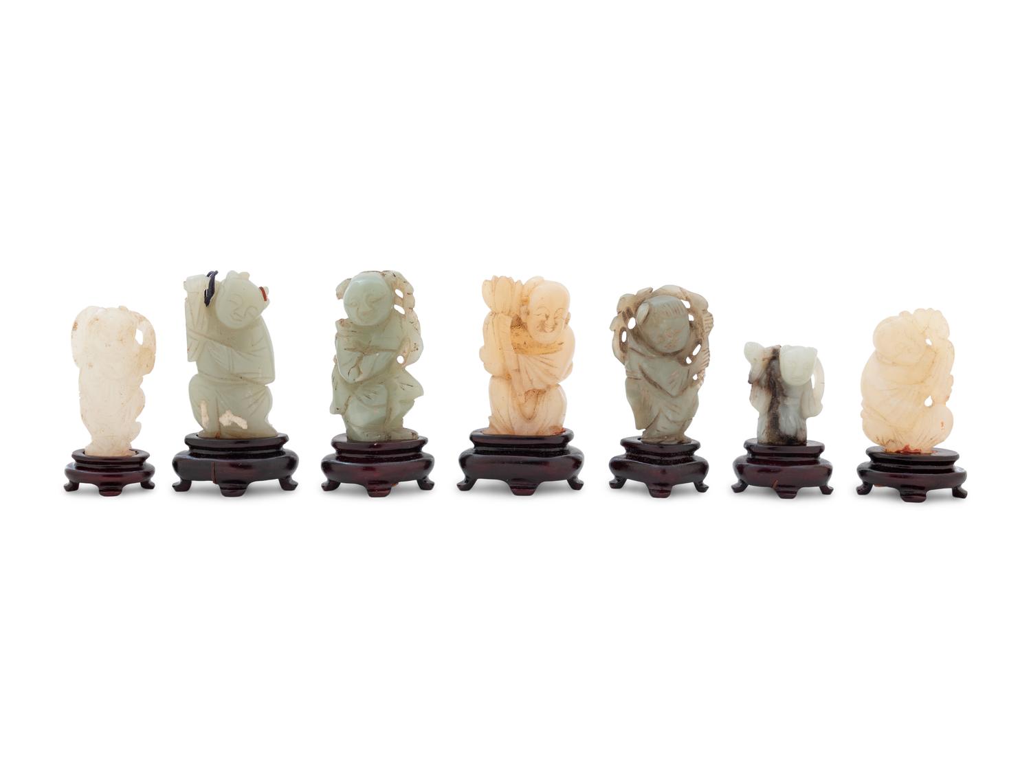 Fourteen Chinese Carved Jade Figures