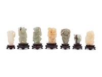 Fourteen Chinese Carved Jade Figures