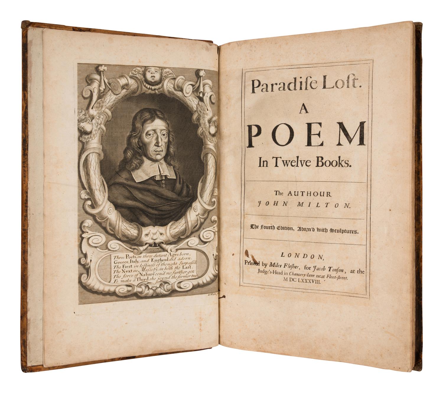 MILTON, John (1608-1674). Paradise Lost. A Poem in Twelve Books . London: Miles Flesher for Jacob Tonson, 1688.