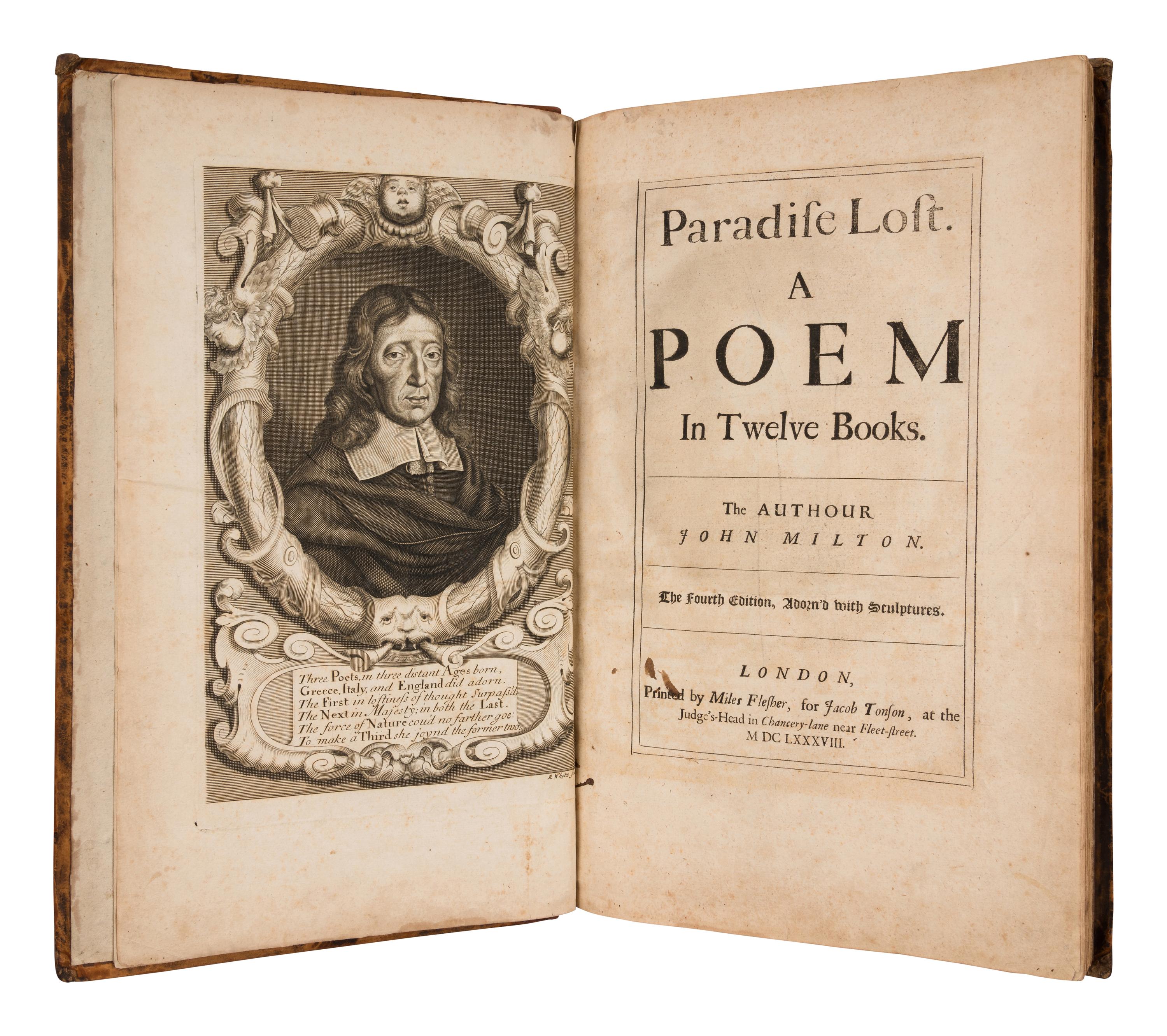 MILTON, John (1608-1674). Paradise Lost. A Poem in Twelve Books . London: Miles Flesher for Jacob Tonson, 1688.