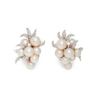CULTURED PEARL AND DIAMOND EARCLIPS