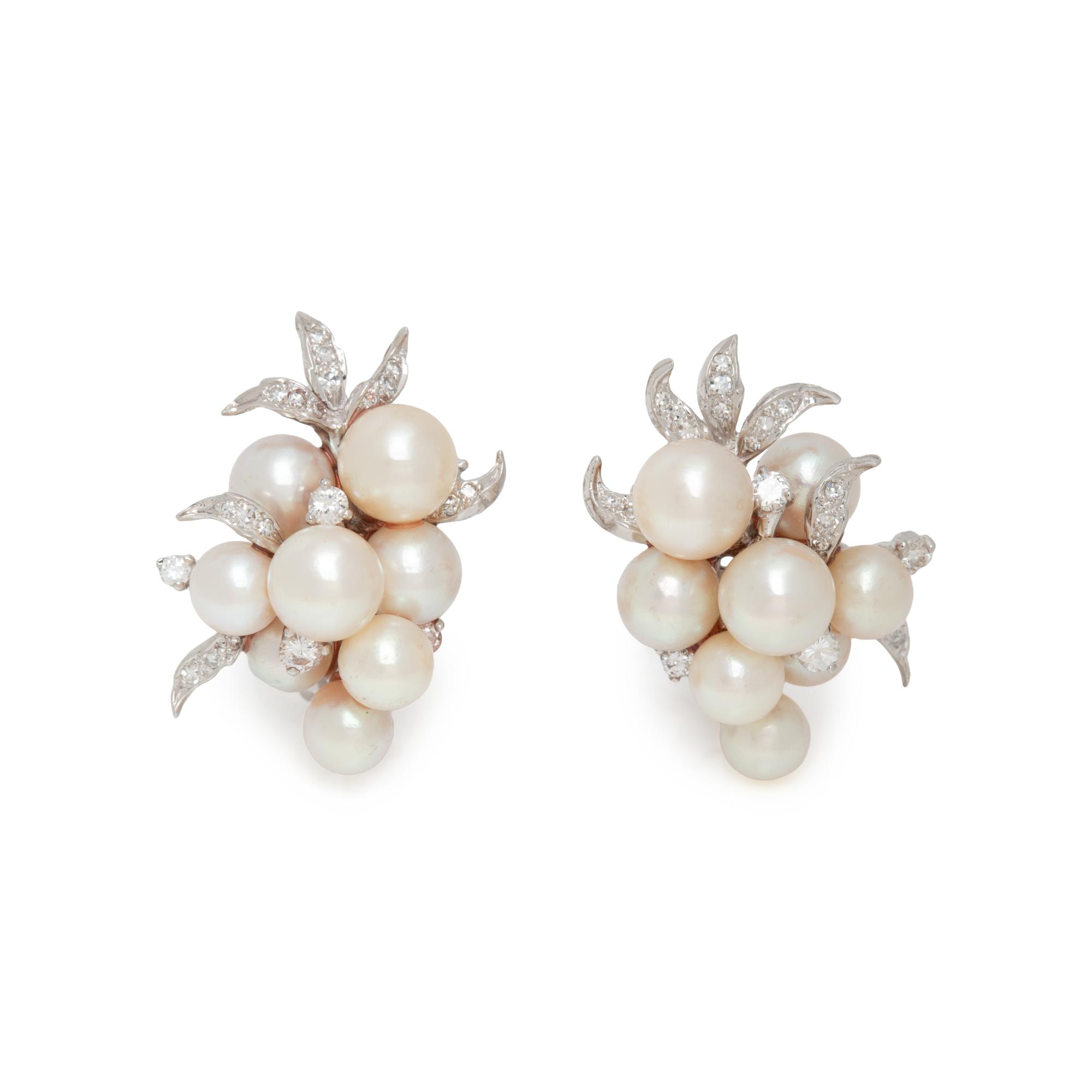CULTURED PEARL AND DIAMOND EARCLIPS