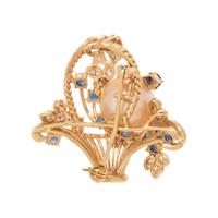 CULTURED PEARL, DIAMOND AND SAPPHIRE BASKET BROOCH